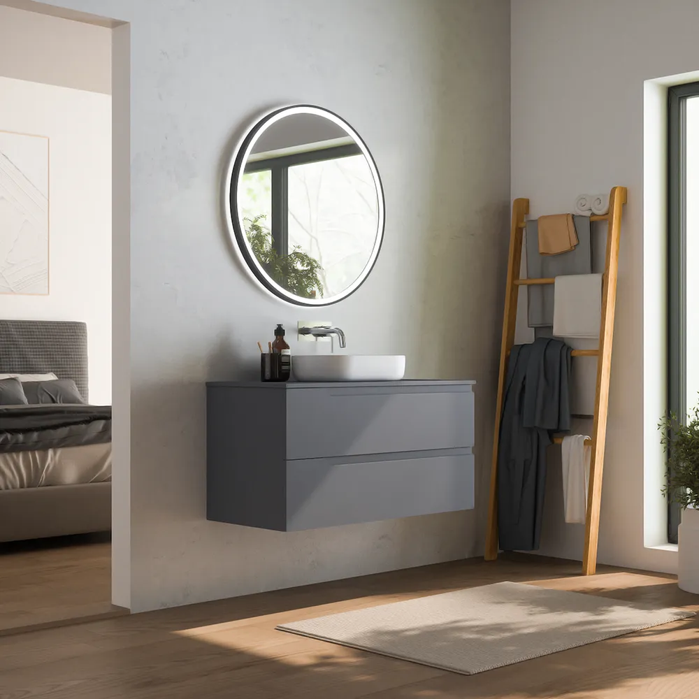 Mobile bagno sospeso 60 cm due cassetti grigio opaco con top | Ardenne Mobile bagno sospeso 60 cm due cassetti grigio opaco con top | Ardenne