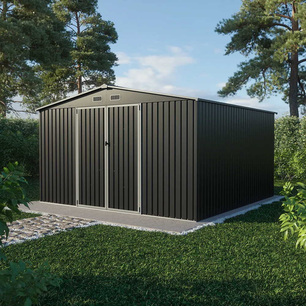 Casetta da giardino in acciaio zincato nero 3,62x3,62xh2,17m - 180kg - 13,1 metri quadri