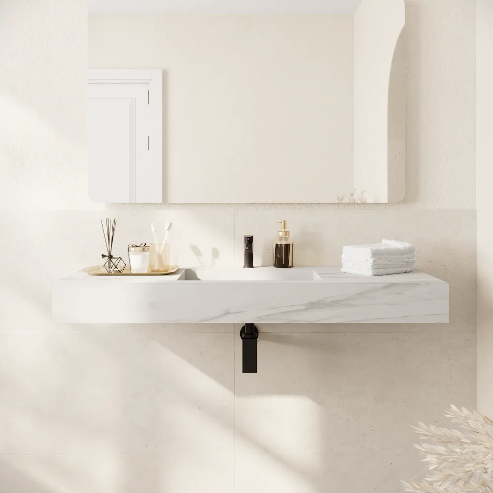Lavabo sospeso in hpl 120cm effetto marmo calacatta | Baikal Lavabo sospeso in hpl 120cm effetto marmo calacatta | Baikal