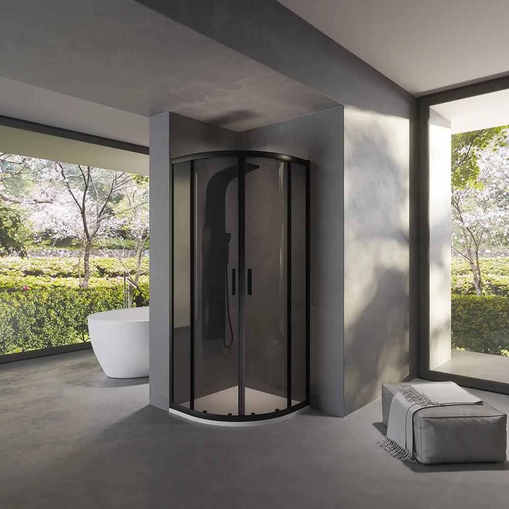 Box doccia 80x80 cm semicircolare doppio scorrevole profili neri vetro fumé h190 | Java Box doccia 80x80 cm semicircolare doppio scorrevole profili neri vetro fumé h190 | Java