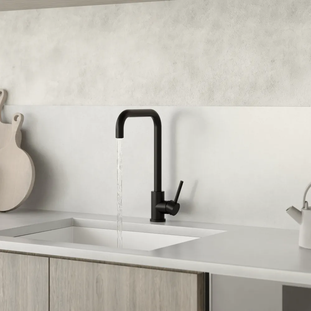 Miscelatore lavello cucina orientabile in acciaio inox nero opaco | Cannella