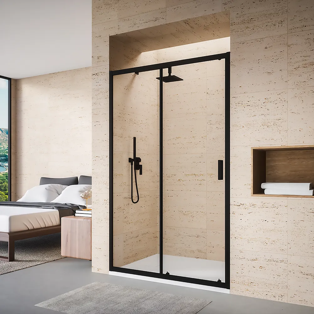 Nicchia doccia 140 cm scorrevole profili nero opaco vetro 6mm trasparente h185 | Tonga Nicchia doccia 140 cm scorrevole profili nero opaco vetro 6mm trasparente h185 | Tonga