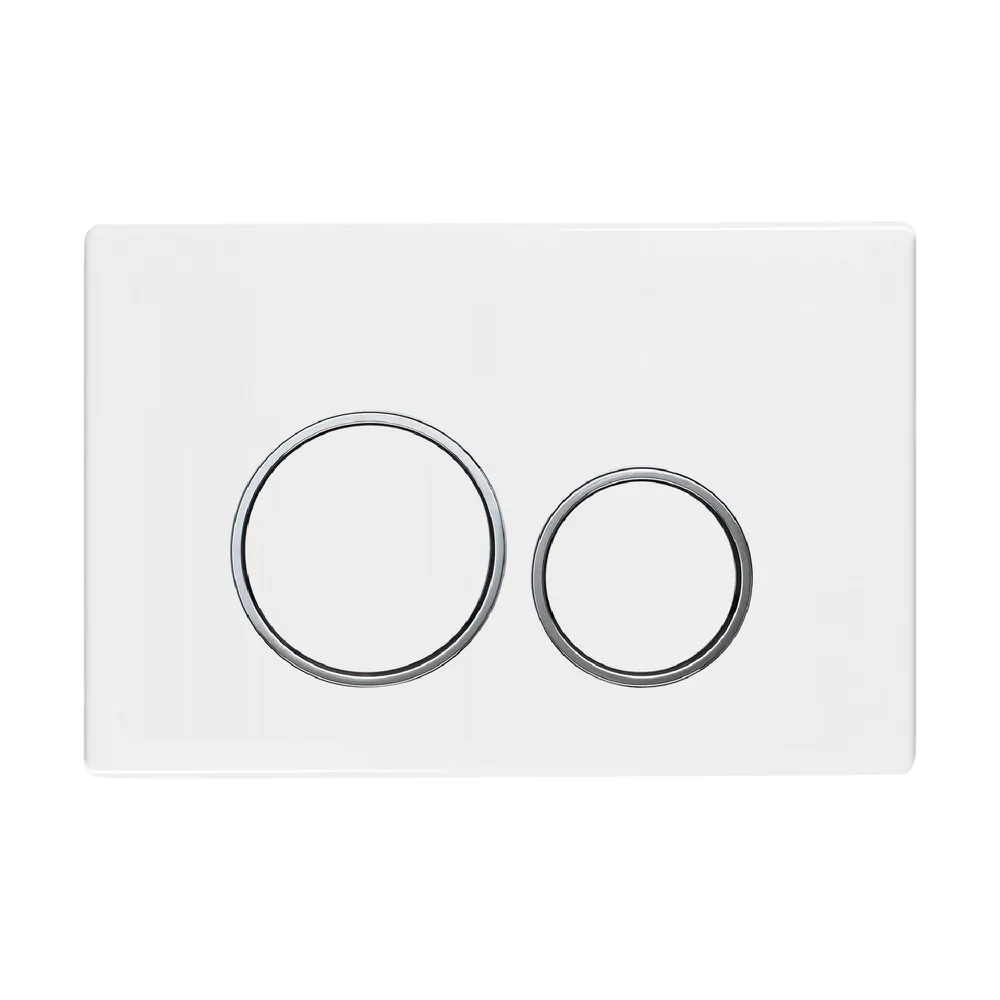 Placca di scarico doppio tasto in ABS bianco lucido e cromato Placca di scarico doppio tasto in ABS bianco lucido e cromato