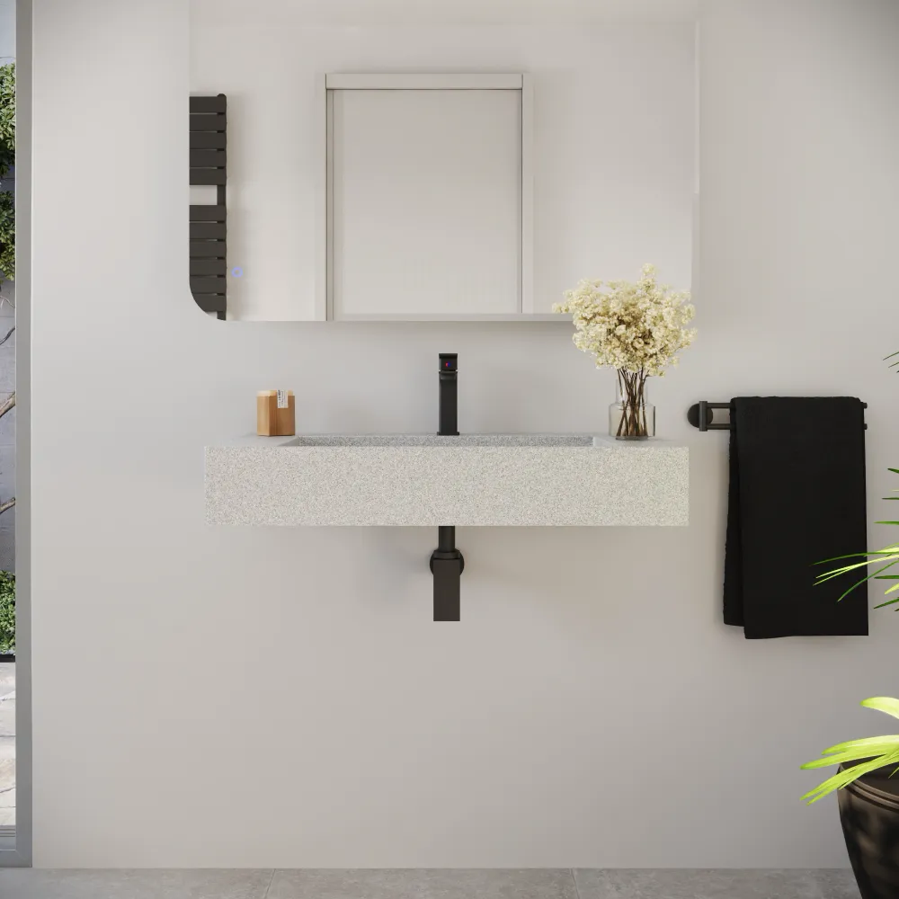 Lavabo sospeso a muro rettangolare 60x48x13 cm in microcemento beige | Tasman Lavabo sospeso a muro rettangolare 60x48x13 cm in microcemento beige | Tasman