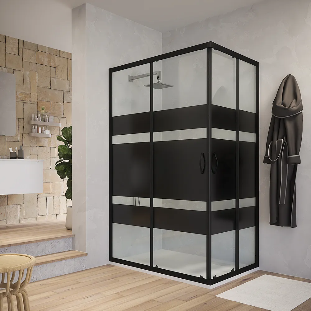 Box doccia angolare 80x120 cm serigrafato 4 mm profili neri | Willis Box doccia angolare 80x120 cm serigrafato 4 mm profili neri | Willis
