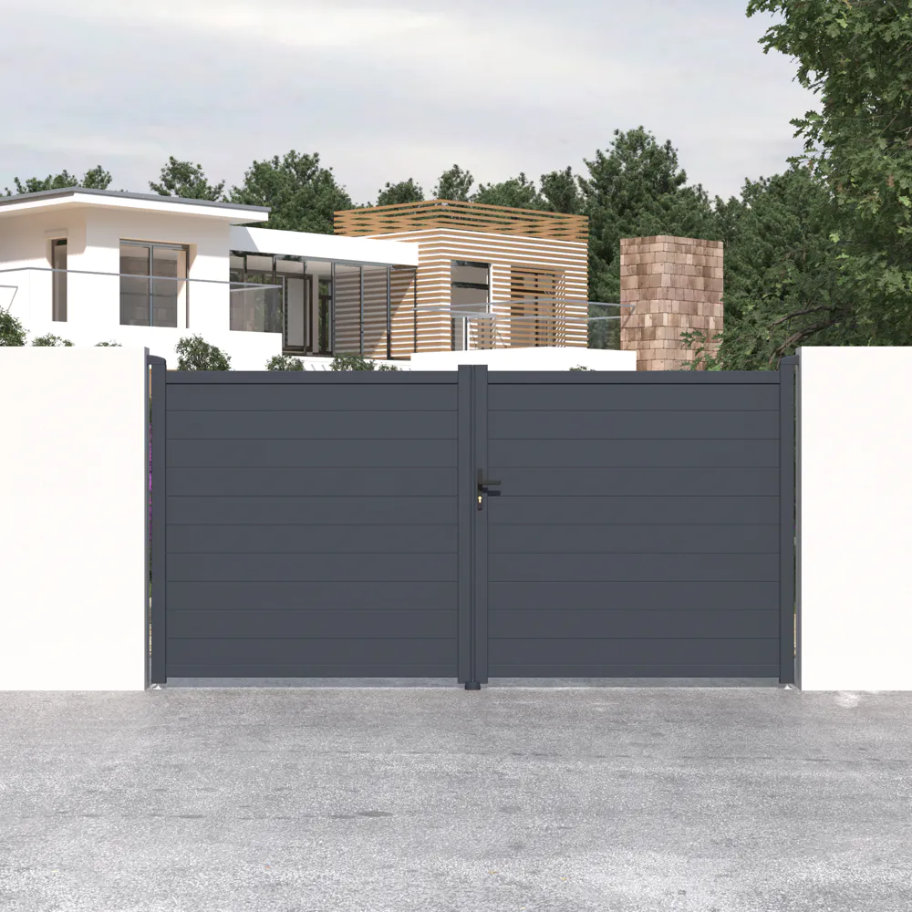 Cancello in alluminio doppia porta a battente 350x173cm grigio freddo Cancello in alluminio doppia porta a battente 350x173cm grigio freddo