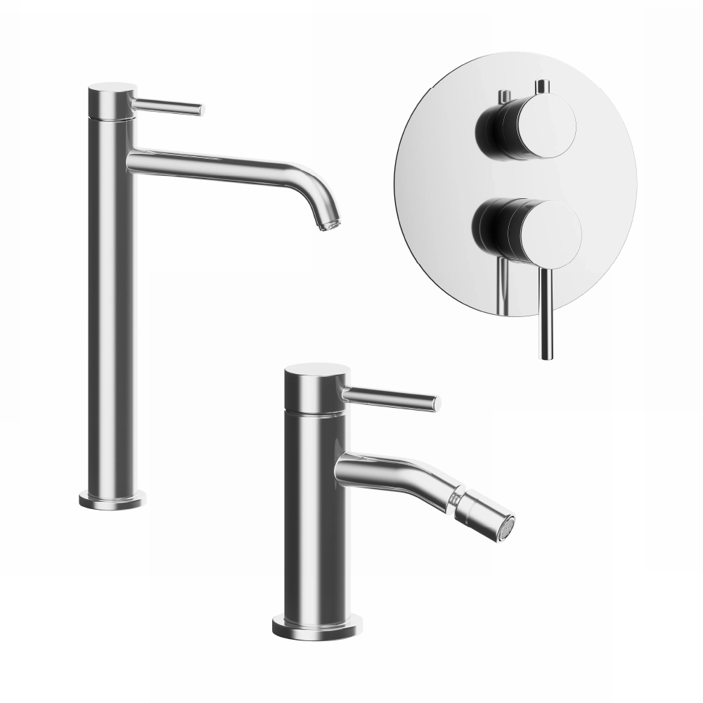 Set miscelatori: lavabo alto bidet senza scarico e incasso doccia c/deviatore cromato | Bette Set miscelatori: lavabo alto bidet senza scarico e incasso doccia c/deviatore cromato | Bette