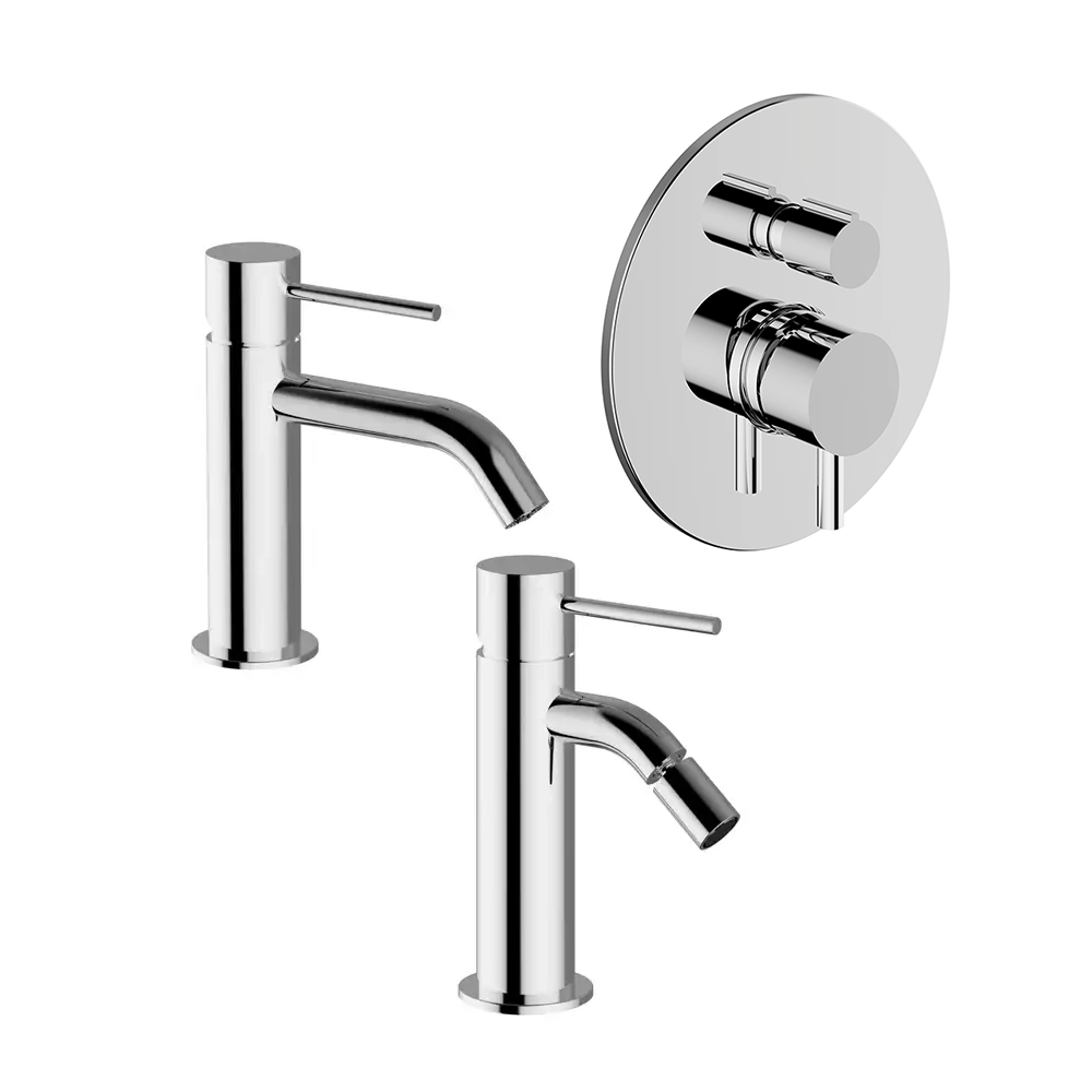 Set miscelatore lavabo e bidet senza scarico ed incasso doccia con deviatore in ottone cromato | Katharine Set miscelatore lavabo e bidet senza scarico ed incasso doccia con deviatore in ottone cromato | Katharine