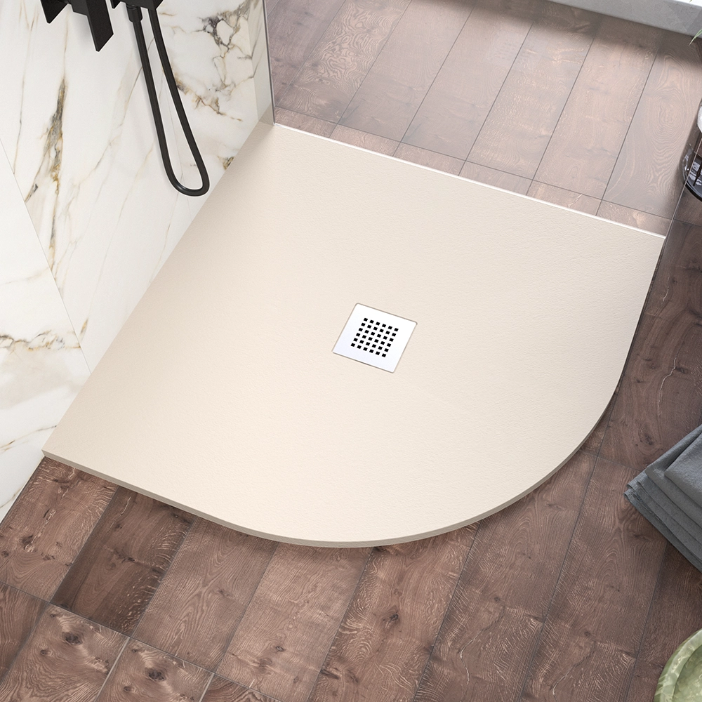Piatto doccia semicircolare 80x80cm in marmoresina avorio effetto pietra | Kos Piatto doccia semicircolare 80x80cm in marmoresina avorio effetto pietra | Kos