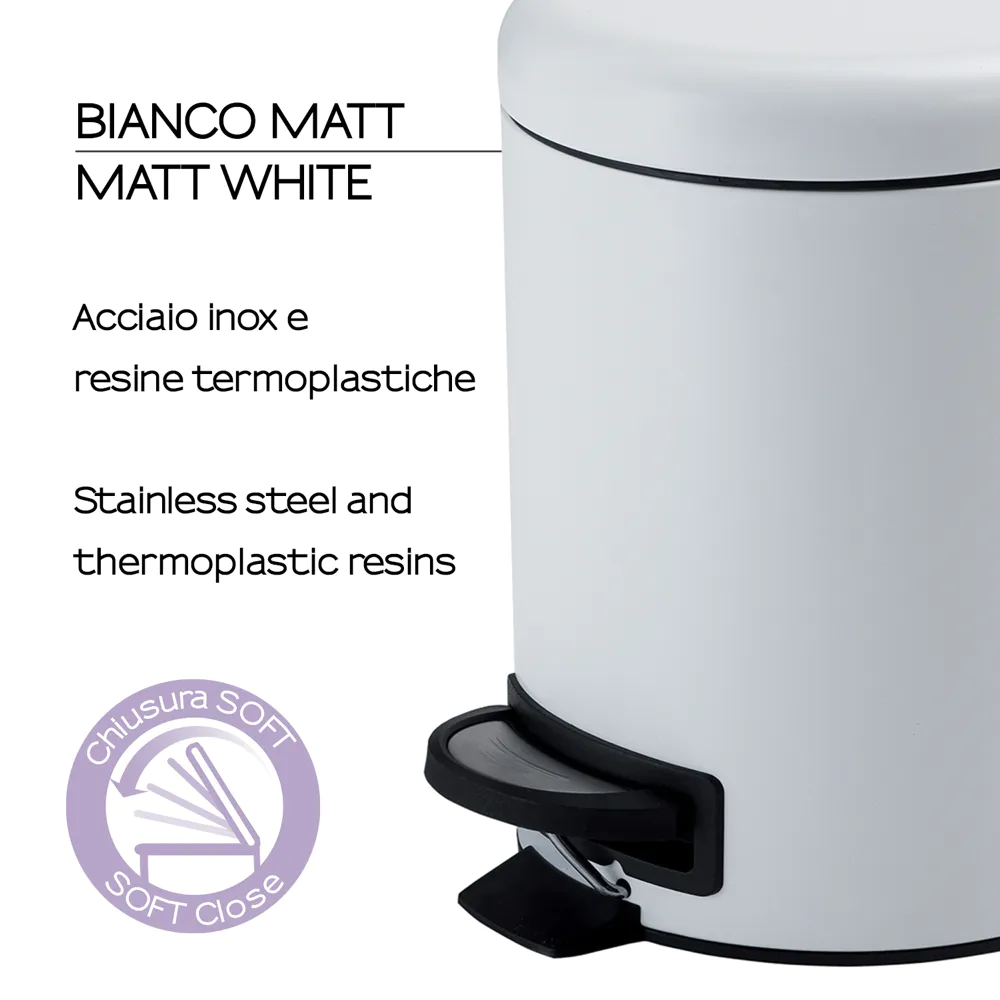 Portarifiuti 3LT in acciaio inox bianco opaco | Potty