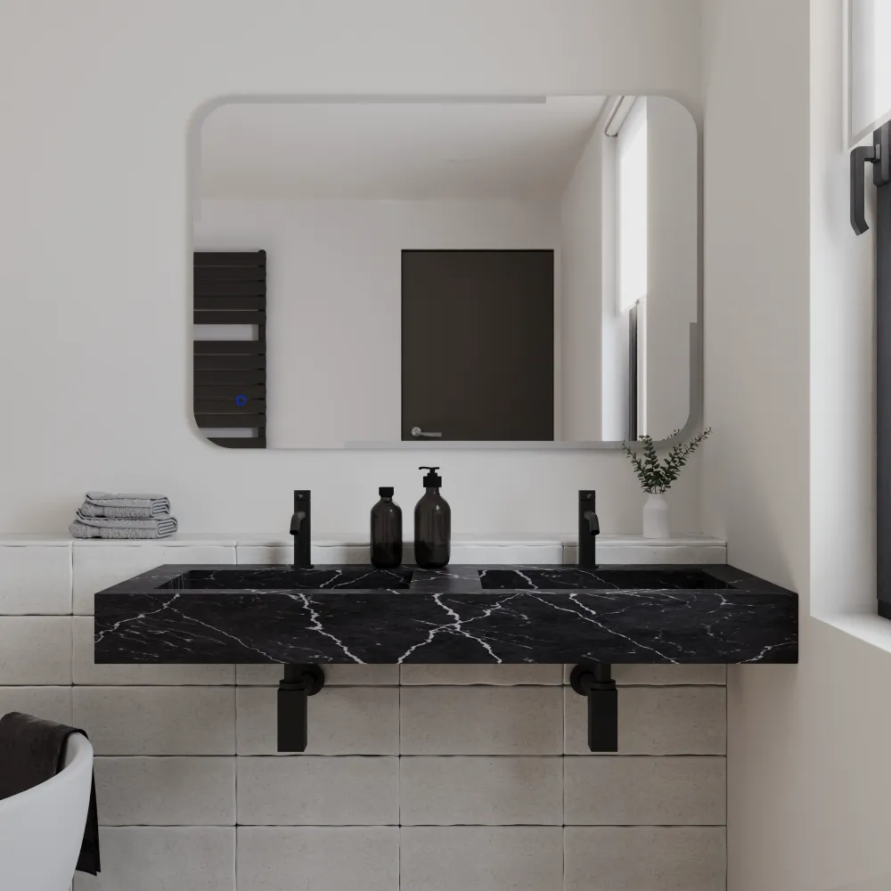 Lavabo sospeso doppia vasca in hpl 120cm effetto marmo scuro | Ledro