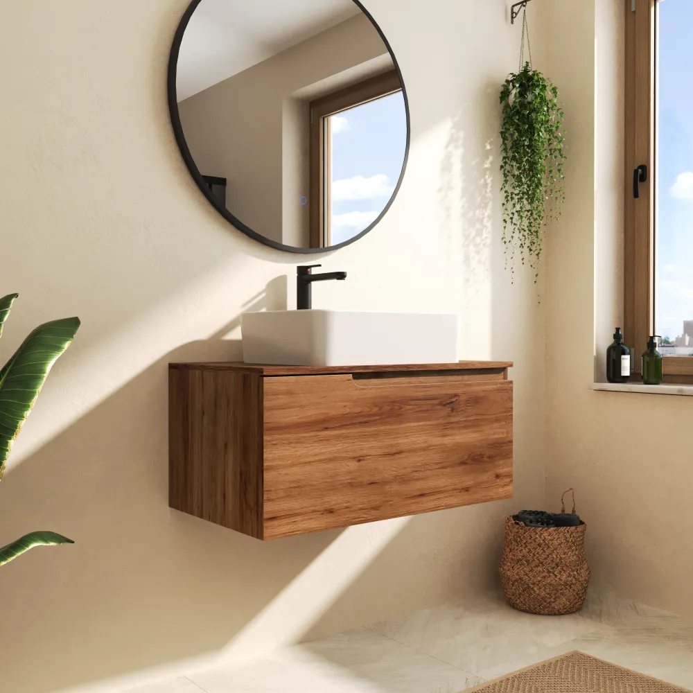 Mobile bagno sospeso 70 cm un cassetto rovere scuro con top | Berg