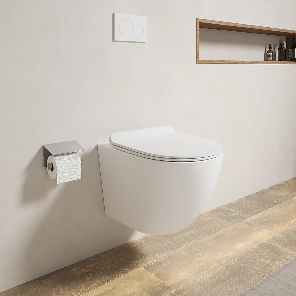 Vaso WC sospeso in ceramica bianco opaco rimless salvaspazio con sedile soft-close | Parigi Vaso WC sospeso in ceramica bianco opaco rimless salvaspazio con sedile soft-close | Parigi