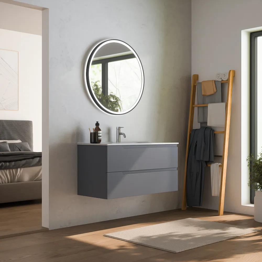 Mobile bagno sospeso 80 cm due cassetti grigio opaco con lavabo | Ardenne Mobile bagno sospeso 80 cm due cassetti grigio opaco con lavabo | Ardenne