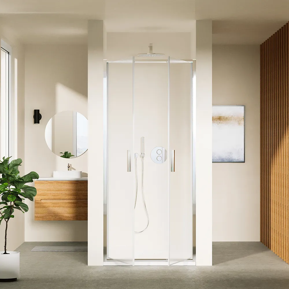 Porta doccia 90cm con apertura saloon profili slim cromati vetro 6mm opaco h190 | Portofino Porta doccia 90cm con apertura saloon profili slim cromati vetro 6mm opaco h190 | Portofino