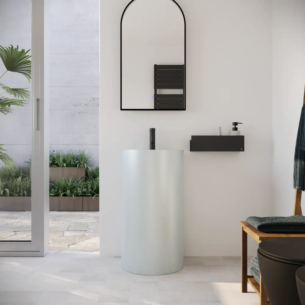 Lavabo freestanding tondo 45x83 cm in micrcocemento bianco | Coral