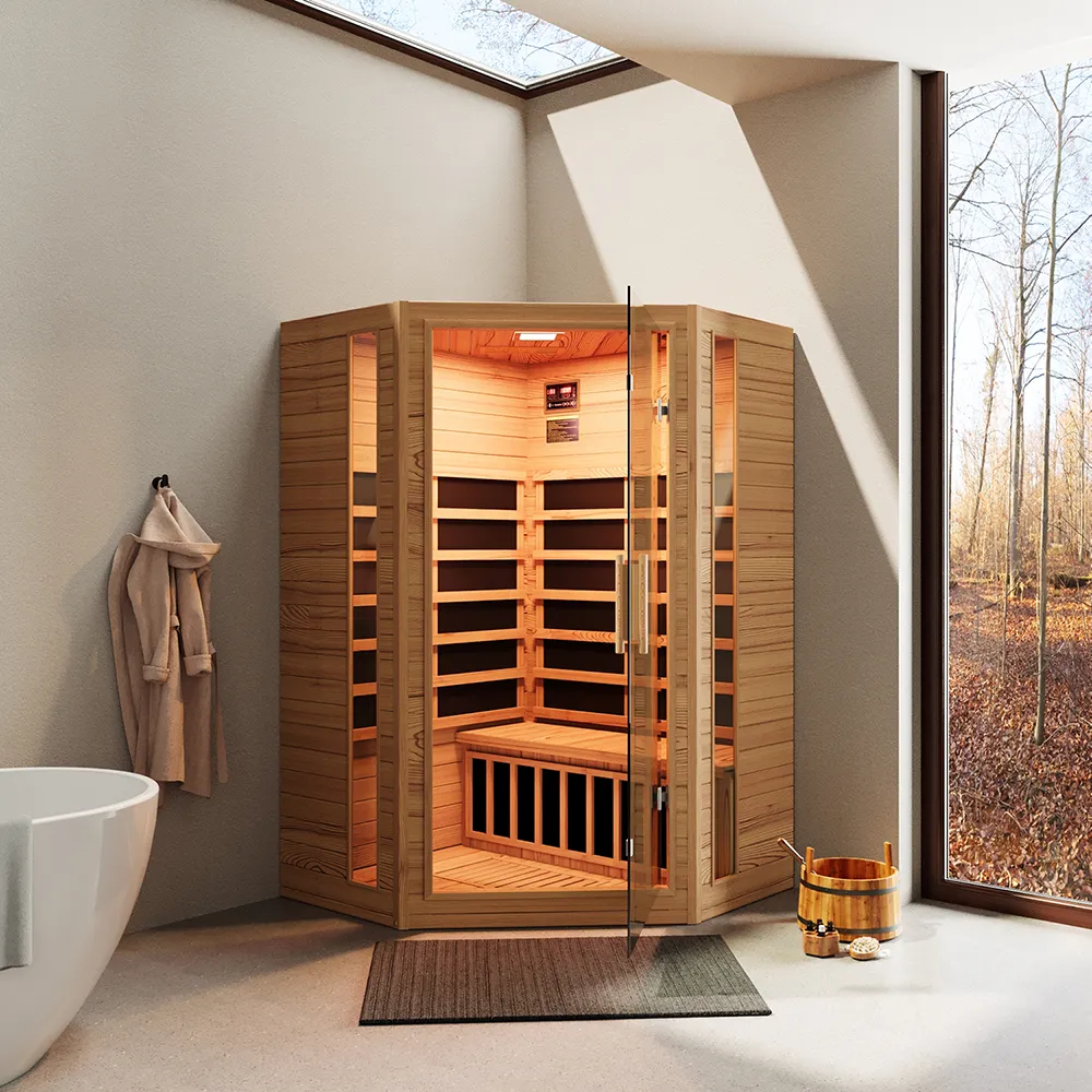 Sauna ad infrarossi 122x122 CM H188 in legno Hemlock con radio integrata | Tampere Sauna ad infrarossi 122x122 CM H188 in legno Hemlock con radio integrata | Tampere