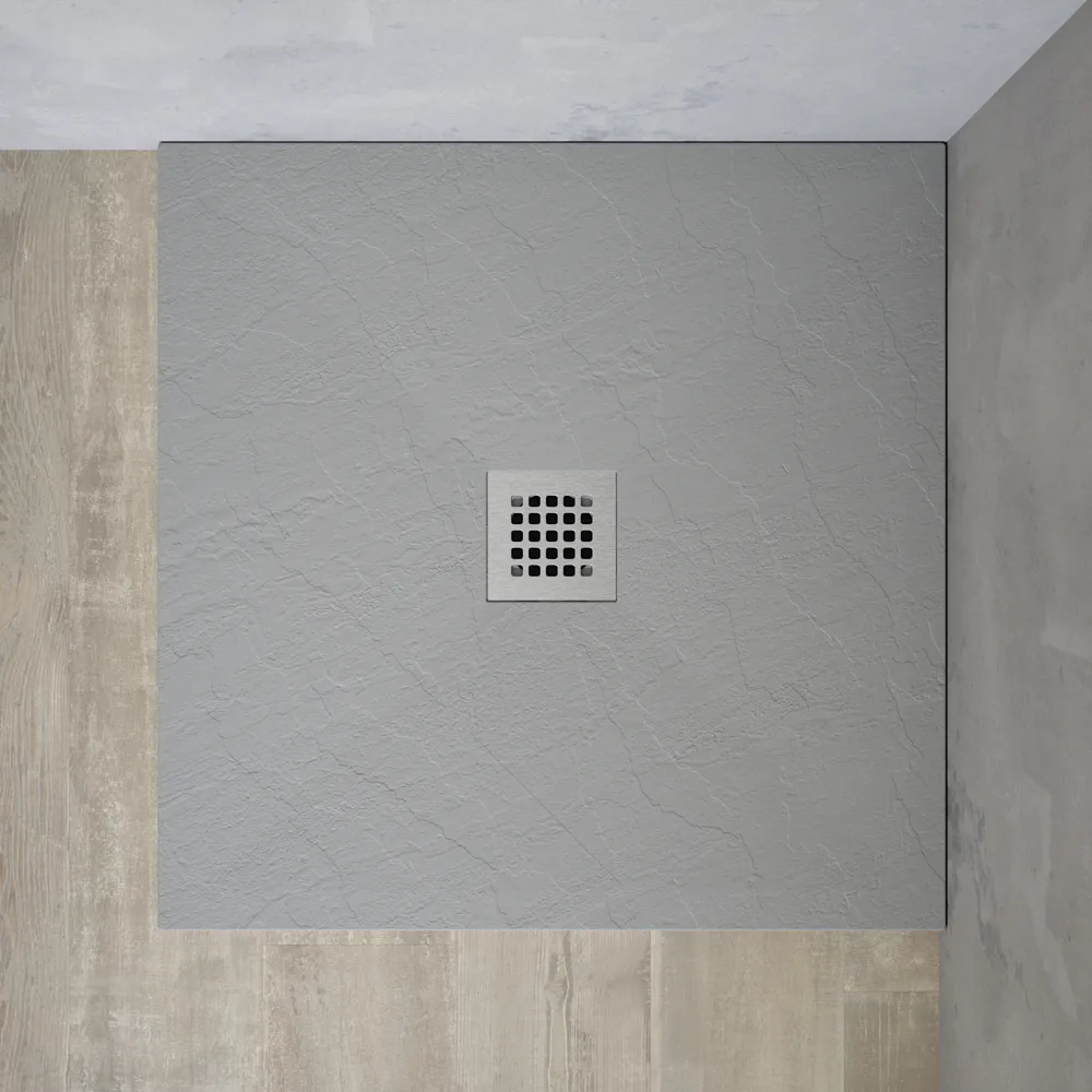 Piatto doccia quadrato 90x90 cm in marmoresina grigio chiaro effetto pietra h3 cm | Milos Piatto doccia quadrato 90x90 cm in marmoresina grigio chiaro effetto pietra h3 cm | Milos
