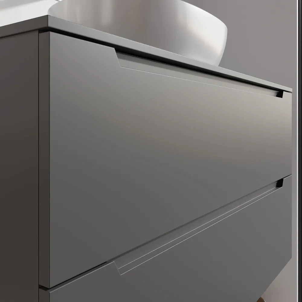 Mobile bagno sospeso 90cm grigio opaco due cassetti soft-close con top | Bako
