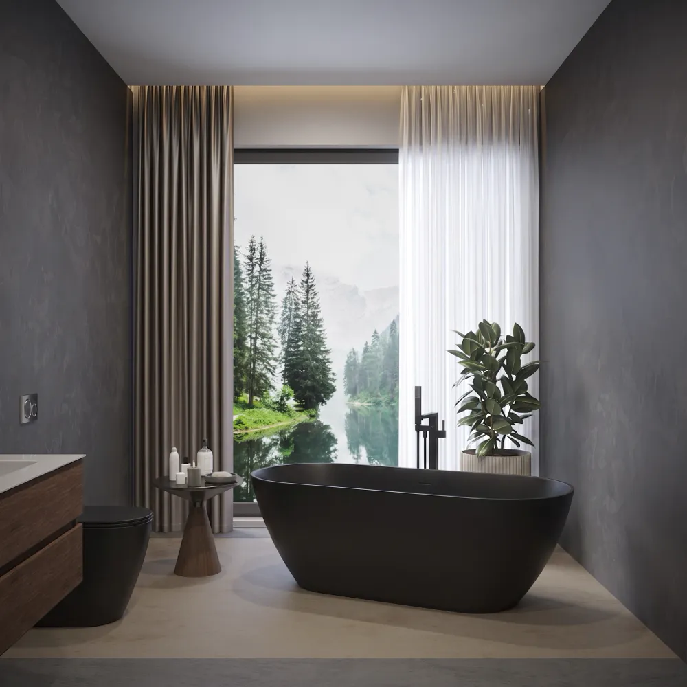 Vasca da bagno freestanding 170cm in acrilico nero opaco | Atena