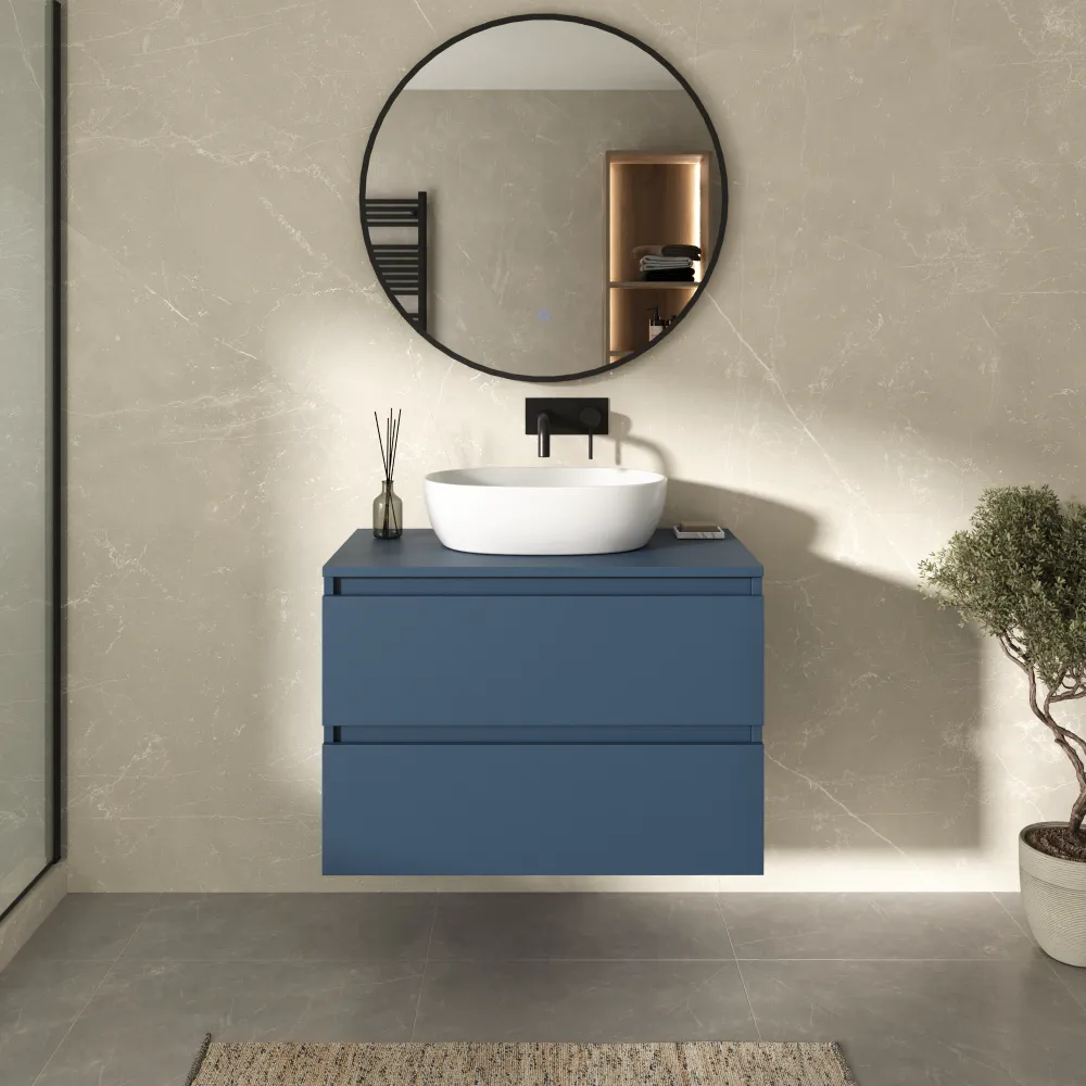 Mobile bagno sospeso 70cm due cassetti alby blue con top | Hexa