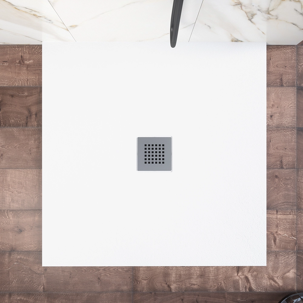 Piatto doccia 90x90cm in marmoresina bianco effetto pietra | Kos Piatto doccia 90x90cm in marmoresina bianco effetto pietra | Kos