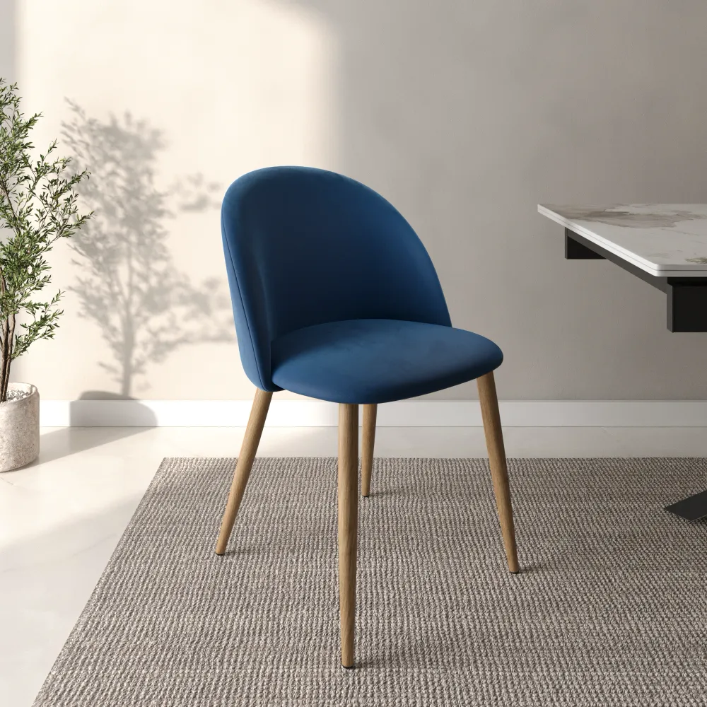 Set 4 sedie seduta in velluto blu con gambe in acciaio | Anita