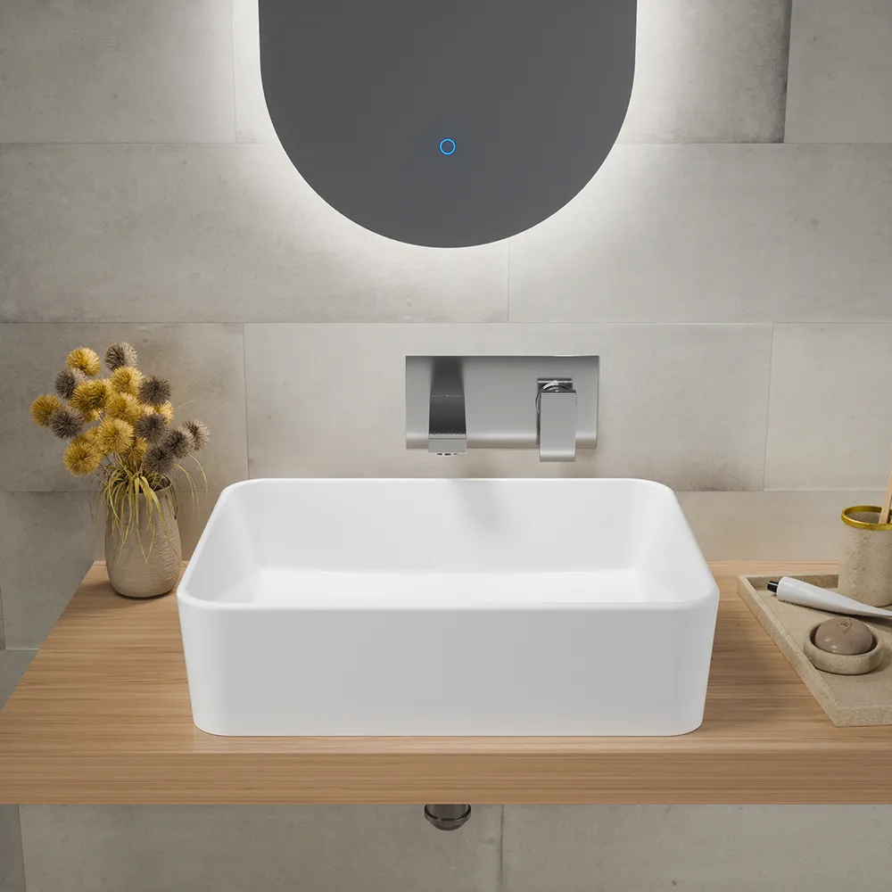 Lavabo da appoggio rettangolare 48x37x13,5 cm bianco lucido | Caspio Lavabo da appoggio rettangolare 48x37x13,5 cm bianco lucido | Caspio