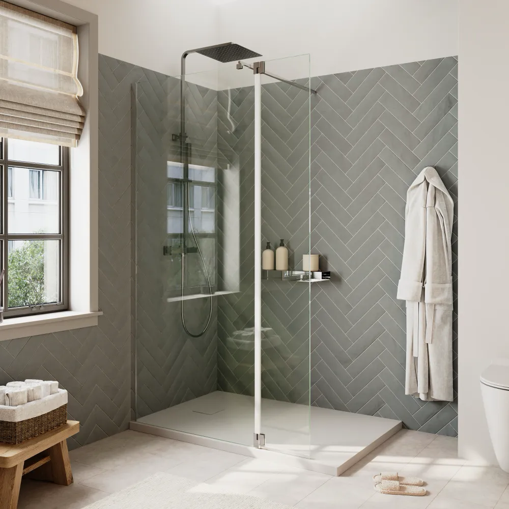 Doccia walk-in 120cm + anta 30cm vetro 8mm trasparente profili cromo | Keros