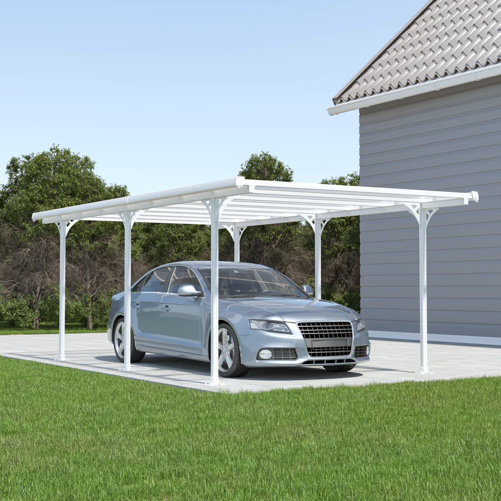 Tettoia per auto 573x313xh205cm in alluminio e policarbonato bianco