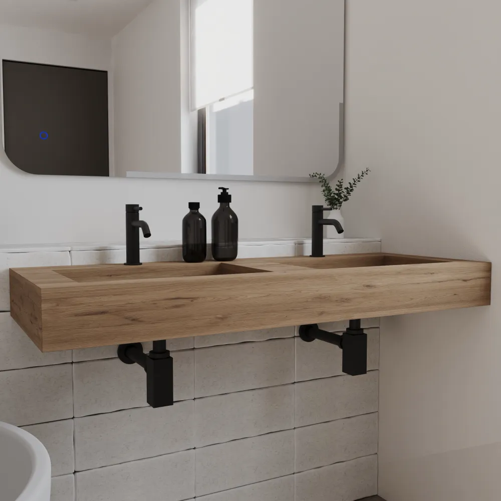 Lavabo sospeso doppia vasca in hpl 120cm rovere miele | Ledro