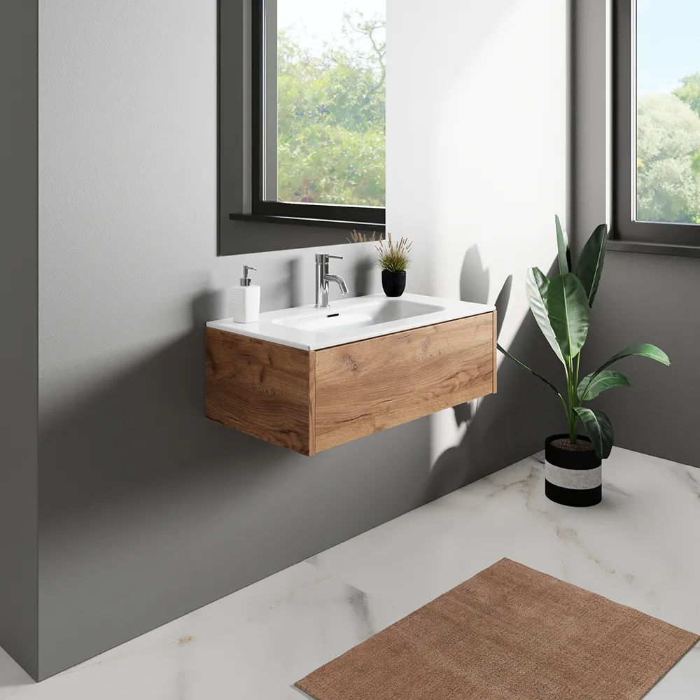 Mobile bagno sospeso 60cm un cassetto apertura push&pull rovere gransasso con lavabo | Galdor Mobile bagno sospeso 60cm un cassetto apertura push&pull rovere gransasso con lavabo | Galdor