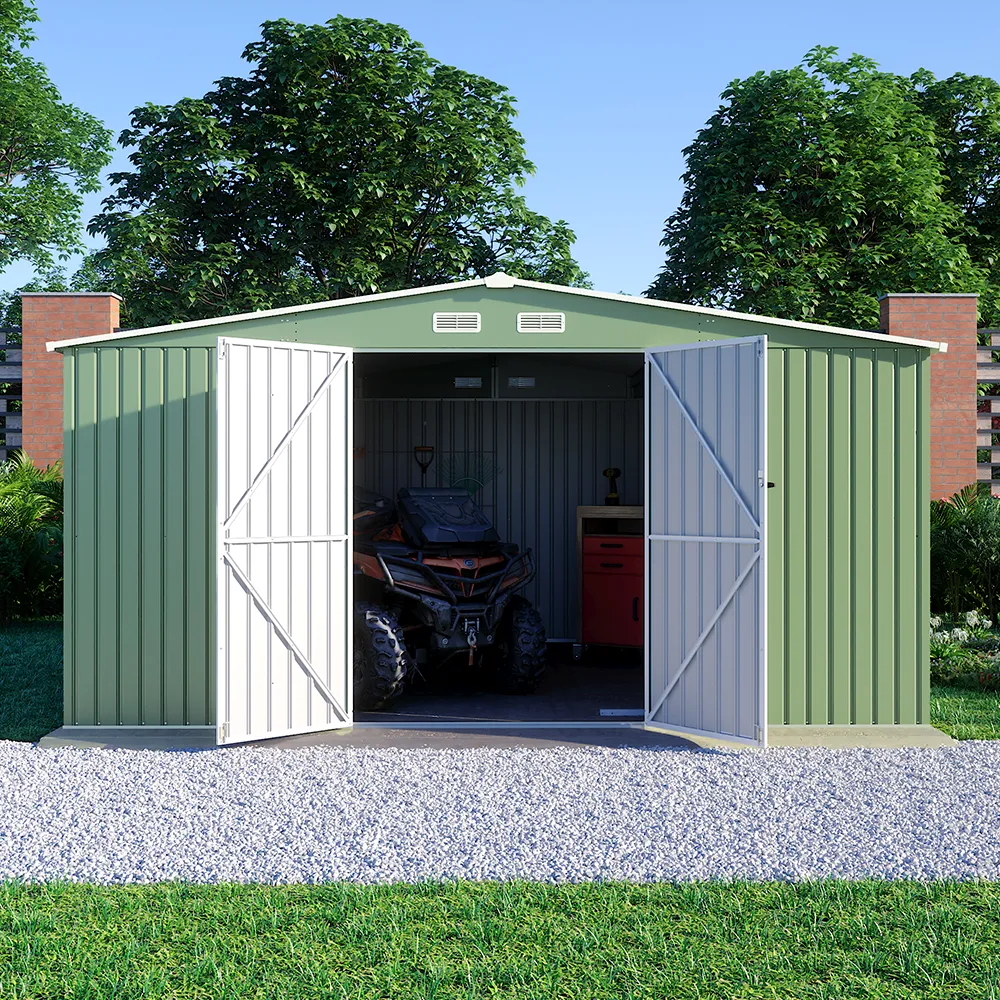 Casetta da giardino in acciaio zincato verde 4,26x3,65xh2,17m - 181kg- 15,54 metri quadri Casetta da giardino in acciaio zincato verde 4,26x3,65xh2,17m - 181kg- 15,54 metri quadri