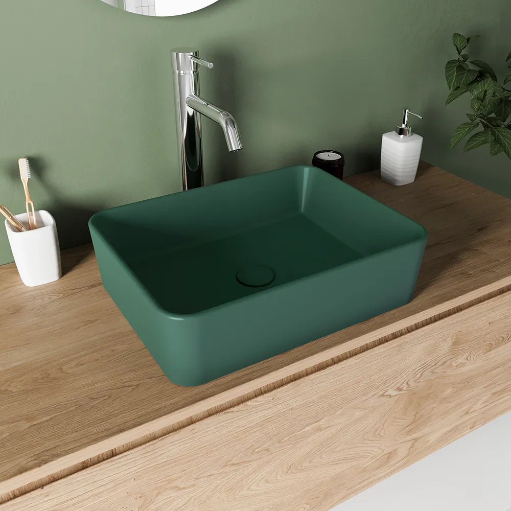 Lavabo da appoggio rettangolare 48x37x13,5 cm verde | Caspio Lavabo da appoggio rettangolare 48x37x13,5 cm verde | Caspio