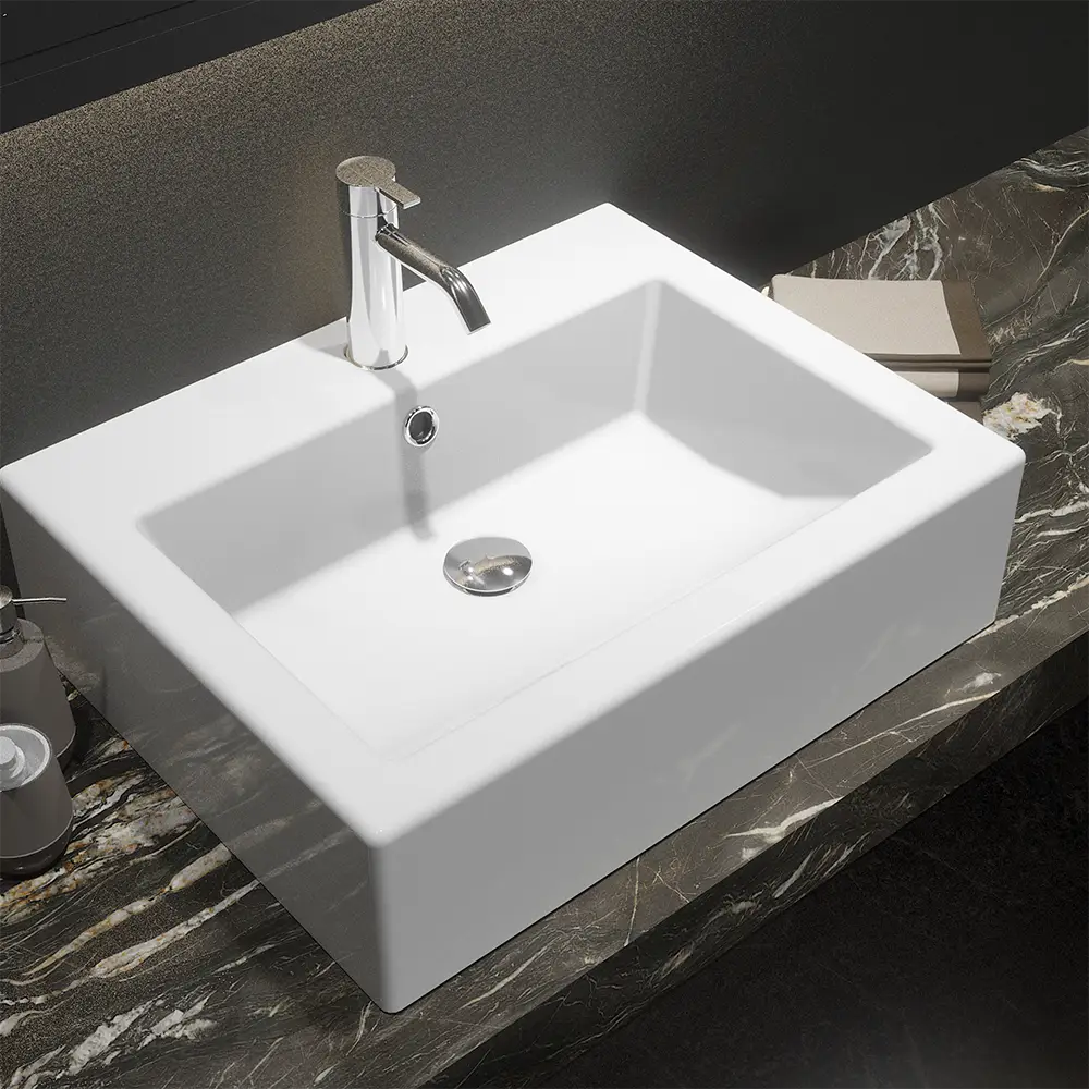 Lavabo da appoggio rettangolare con troppopieno 56x45x15 cm Bianco Lavabo da appoggio rettangolare con troppopieno 56x45x15 cm Bianco