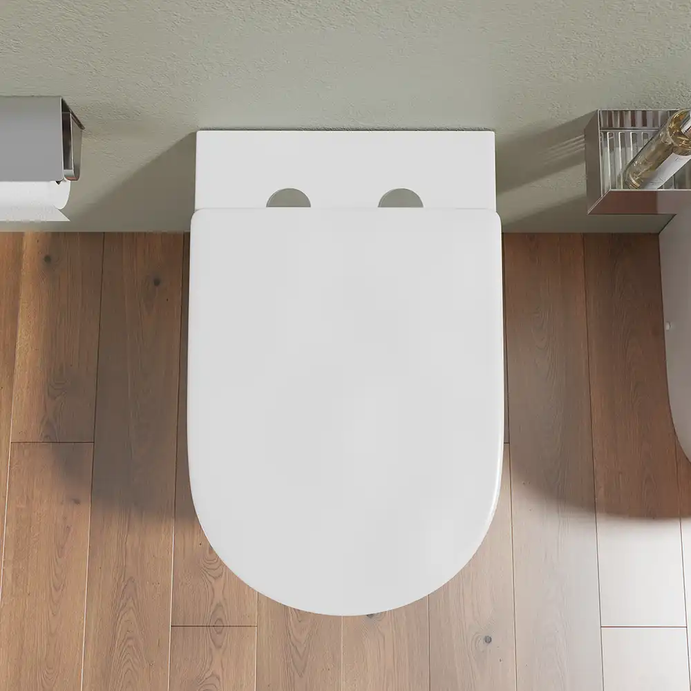 Sanitari filomuro in ceramica wc+bidet rimless mod. Europa bianco lucido - Vista WC alto Sanitari filomuro in ceramica wc+bidet rimless mod. Europa bianco lucido - Vista WC alto