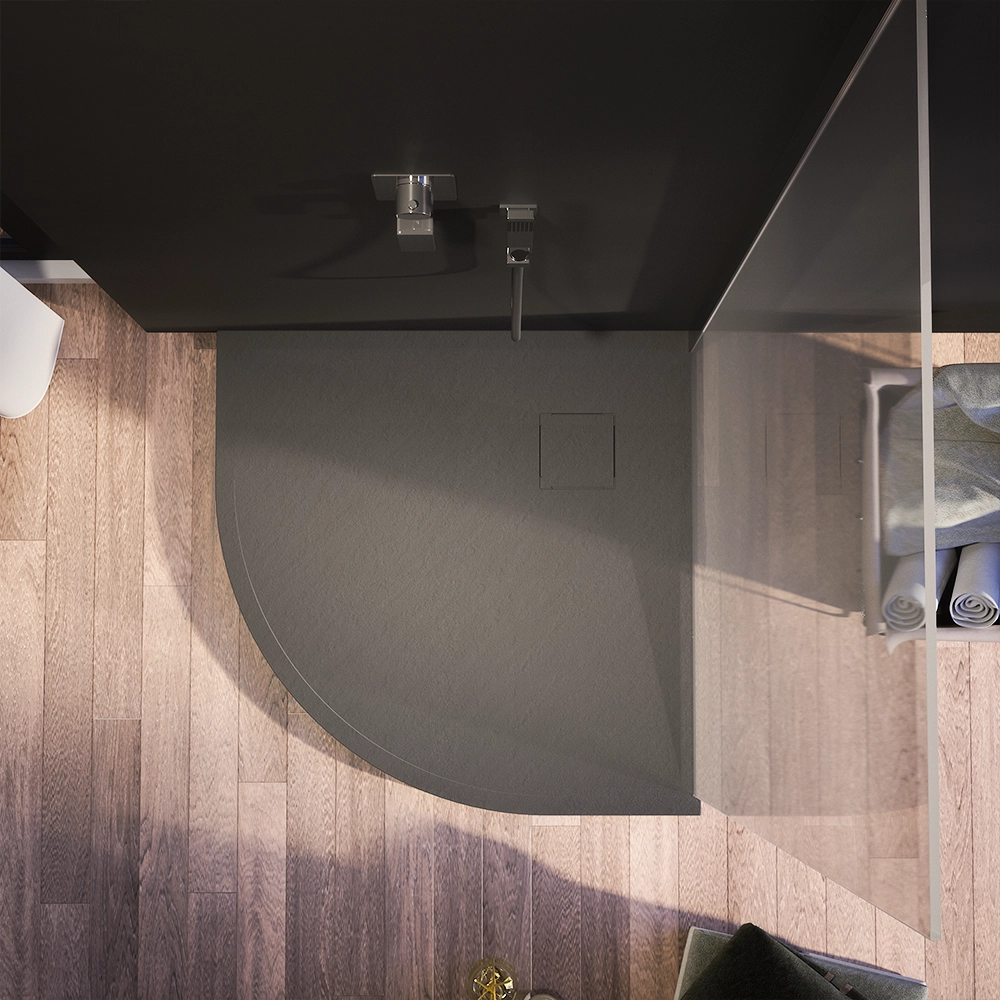 Piatto doccia 90x90 cm semicircolare colore grigio effetto pietra | Samos Piatto doccia 90x90 cm semicircolare colore grigio effetto pietra | Samos