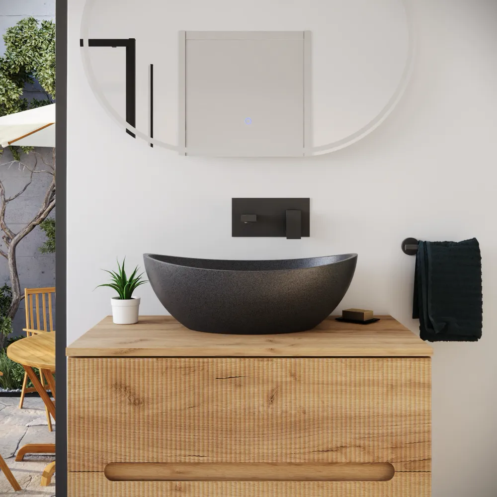 Lavabo da appoggio ovale in microcemento 54,8x34,8x18,5 cm nero | Onega Lavabo da appoggio ovale in microcemento 54,8x34,8x18,5 cm nero | Onega