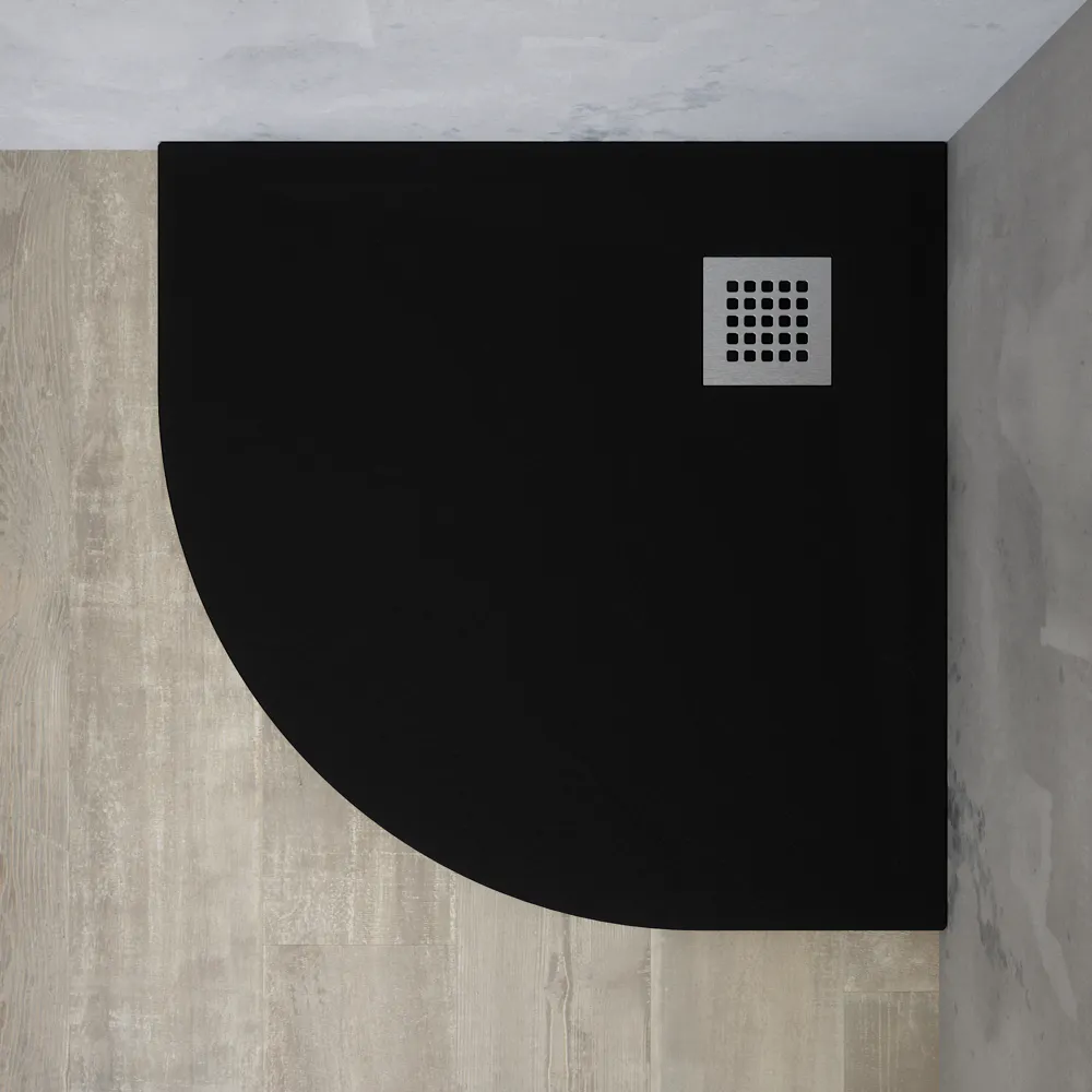 Piatto doccia semicircolare 90x90 cm in marmoresina nero effetto pietra h3 cm | Milos Piatto doccia semicircolare 90x90 cm in marmoresina nero effetto pietra h3 cm | Milos