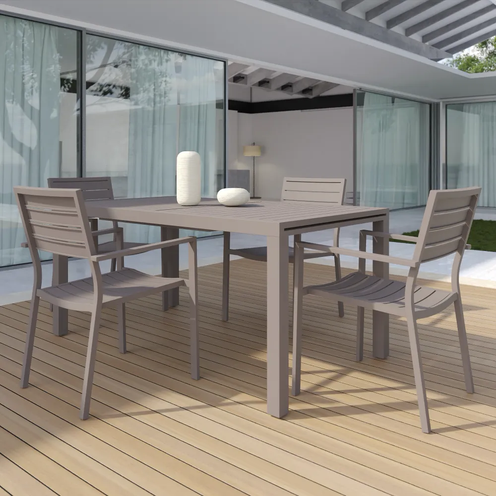 Set da esterno tortora con tavolo allungabile 160/240x75cm e 4 sedie in alluminio | Zenor Set da esterno tortora con tavolo allungabile 160/240x75cm e 4 sedie in alluminio | Zenor