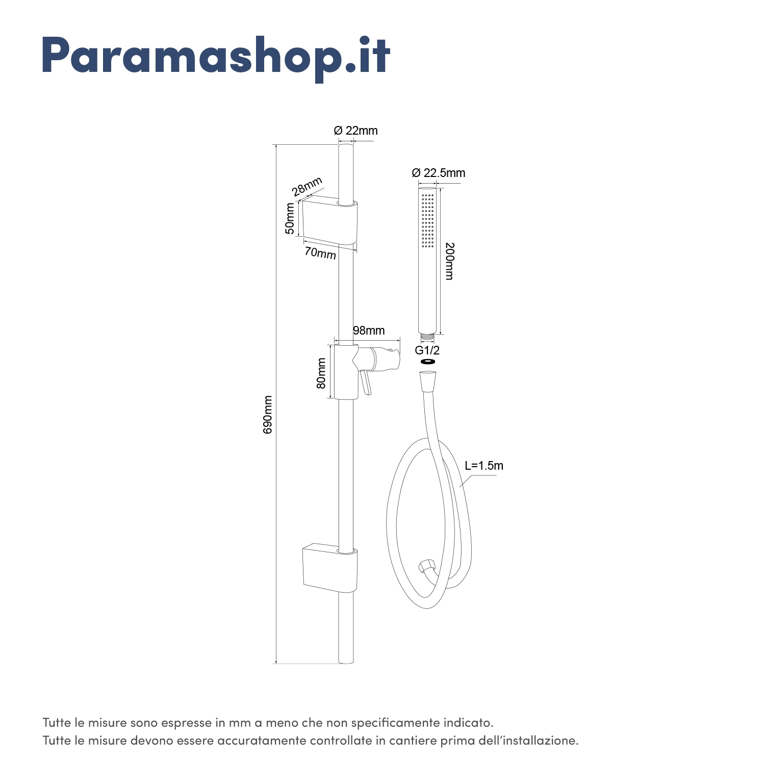 Saliscendi ottone cromato con doccino e flessibile pvc 150 cm |Adda Saliscendi ottone cromato con doccino e flessibile pvc 150 cm |Adda