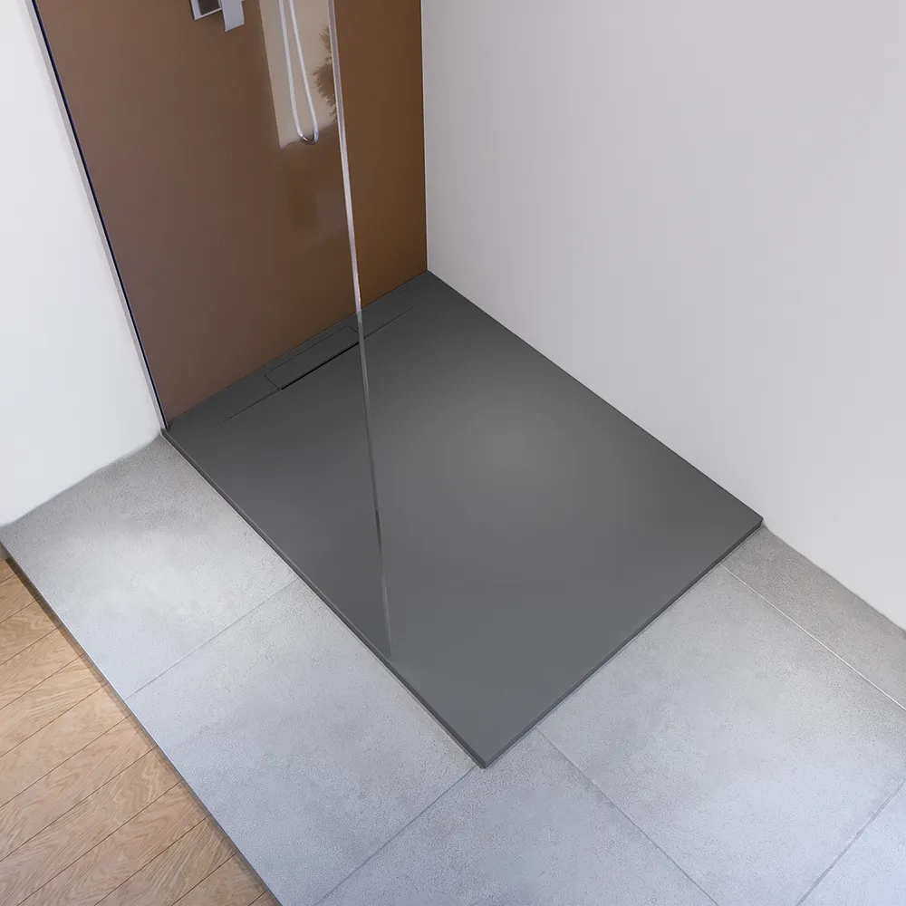 Piatto doccia 90x100 cm in marmoresina grigio effetto pietra | Paros Piatto doccia 90x100 cm in marmoresina grigio effetto pietra | Paros