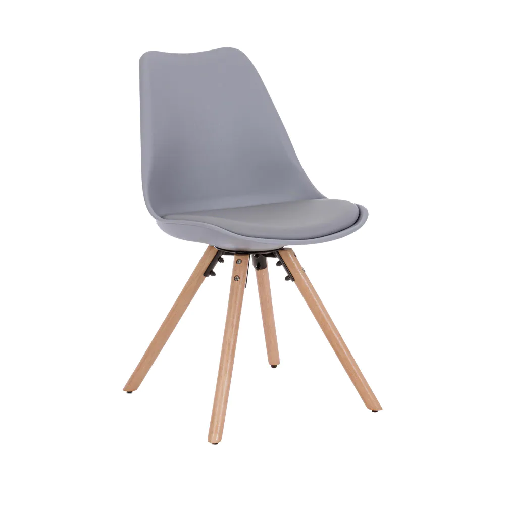 Set 4 sedie in polipropilene grigio con cuscino in similpelle e gambe in legno di faggio | New Trend Set 4 sedie in polipropilene grigio con cuscino in similpelle e gambe in legno di faggio | New Trend