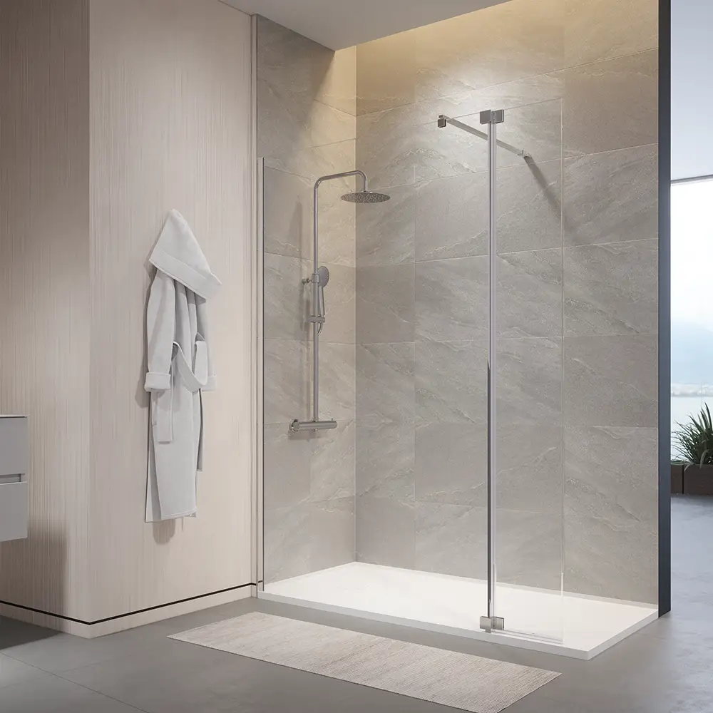 Doccia walk-in 90cm + anta 30cm vetro temperato anticalcare 10mm trasparente profili cromo | Naxos Doccia walk-in 90cm + anta 30cm vetro temperato anticalcare 10mm trasparente profili cromo | Naxos