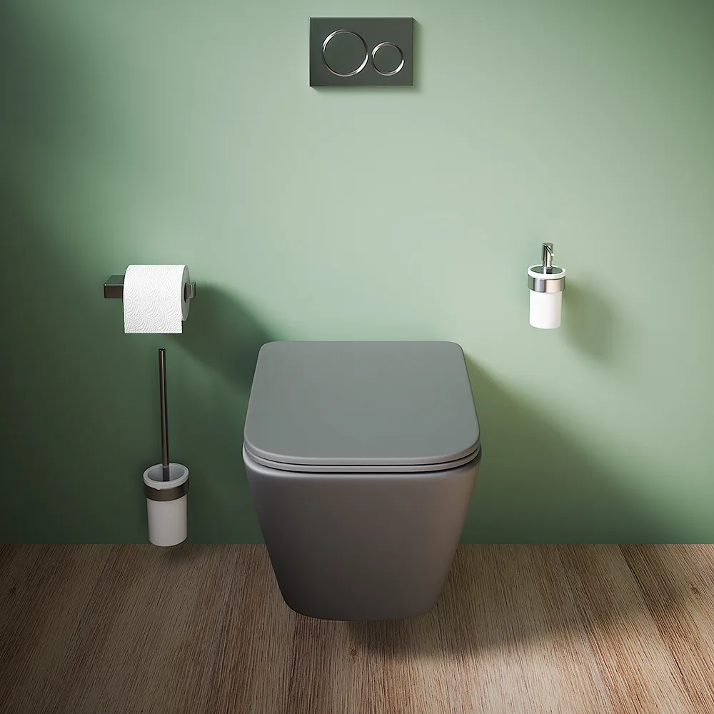 Vaso sospeso rimless in ceramica grigio opaco con sedile soft-close | Kyoto Vaso sospeso rimless in ceramica grigio opaco con sedile soft-close | Kyoto