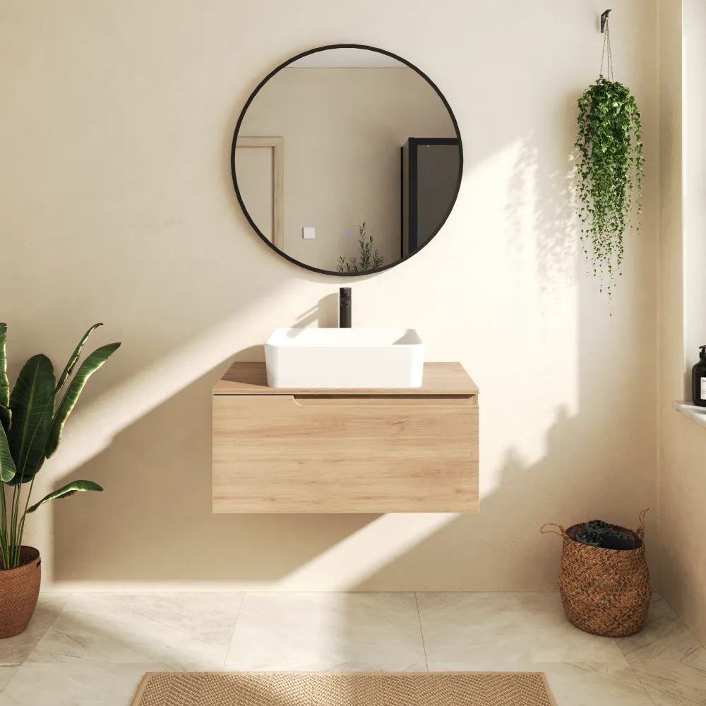 Mobile bagno sospeso 70 cm un cassetto rovere chiaro con top | Berg