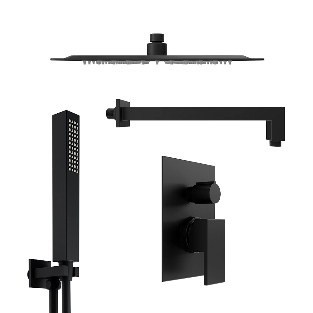 Set doccia nero opaco - Miscelatore incasso 2 vie Hedy, braccio 30cm, soffione slim 25x25cm e doccino Set doccia nero opaco - Miscelatore incasso 2 vie Hedy, braccio 30cm, soffione slim 25x25cm e doccino