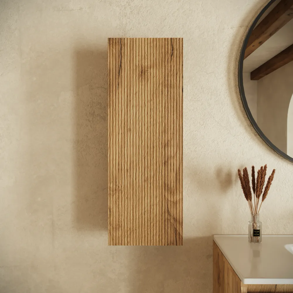 Colonna bagno sospesa cannettata 75cm rovere chiaro reversibile | Pelion Colonna bagno sospesa cannettata 75cm rovere chiaro reversibile | Pelion