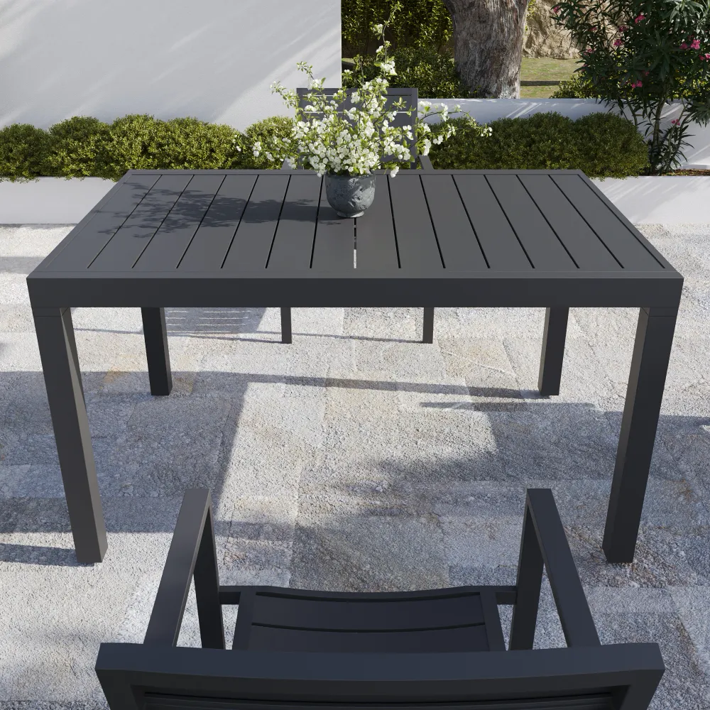 Tavolo da esterno rettangolare in alluminio grigio scuro allungabile 135/270x90xh74cm con top a doghe | Marel Tavolo da esterno rettangolare in alluminio grigio scuro allungabile 135/270x90xh74cm con top a doghe | Marel
