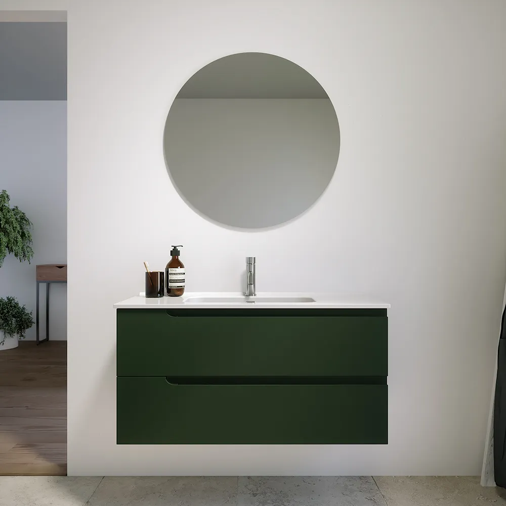 Mobile bagno sospeso 70 cm due cassetti verde foresta opaco con lavabo | Ardenne Mobile bagno sospeso 70 cm due cassetti verde foresta opaco con lavabo | Ardenne
